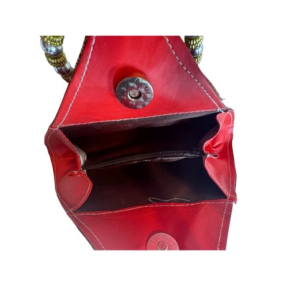 Vintage Triangle Fun Party Hippy Mirrored Boho Mini Handbag Beaded Handle 70s - Picture 7 of 10